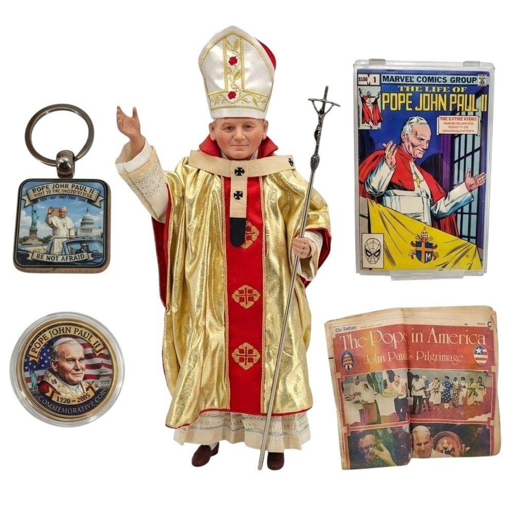 Pope John Paul II Figure Danbury Mint 20" with Authentic Commemorative Newspaper